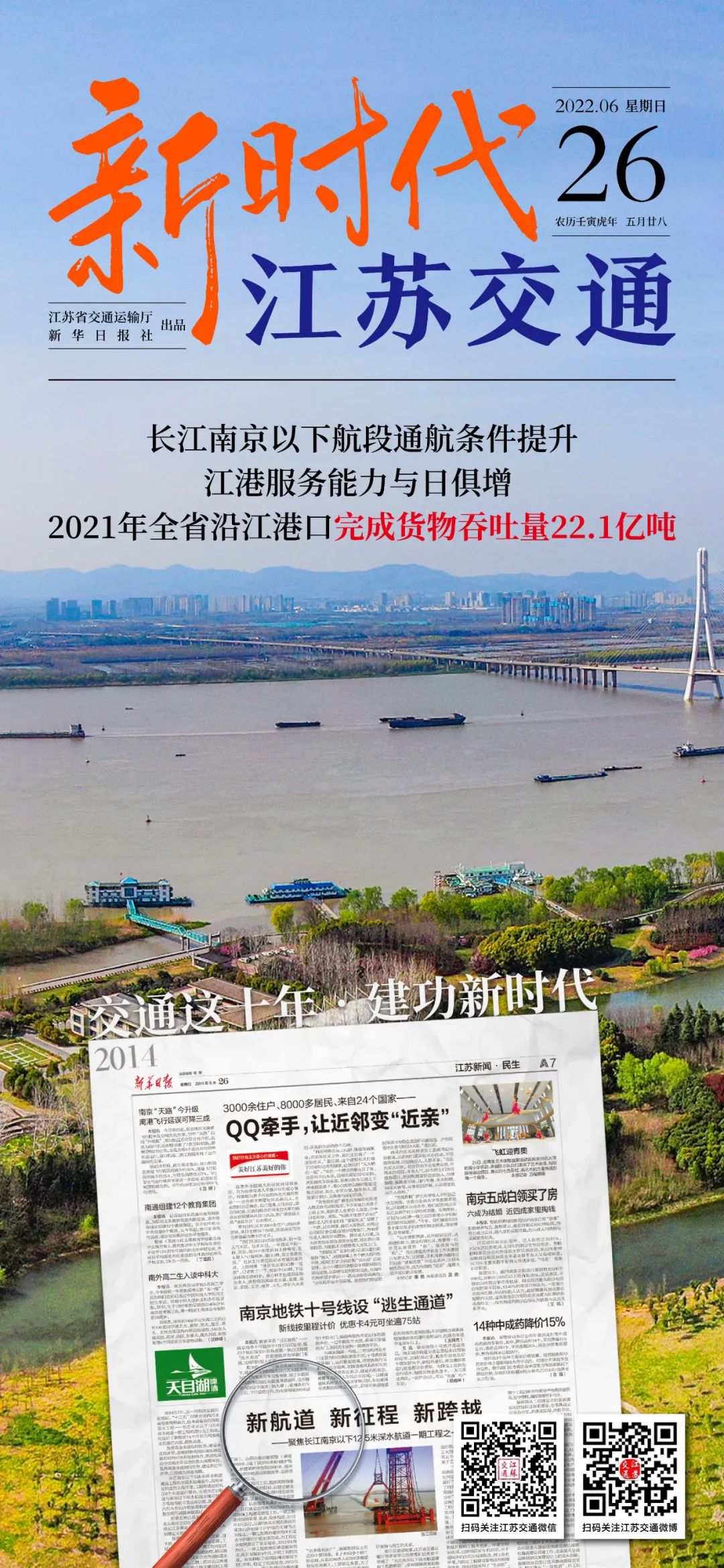 新时代江苏交通｜长江南京以下航段通航条件提升，2021年全省沿江港口完成货物吞吐量22.1亿吨