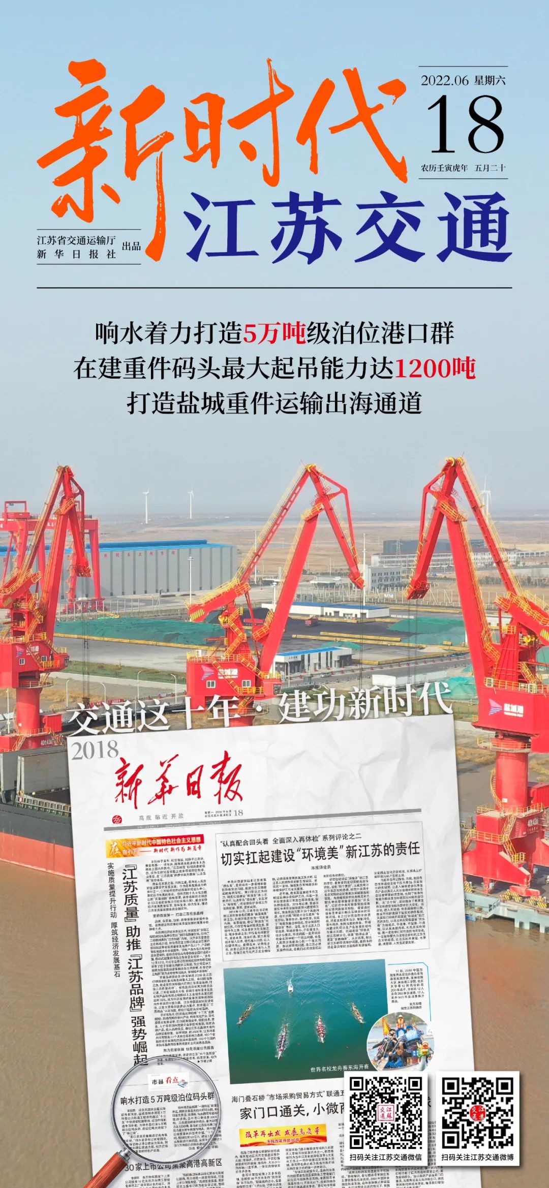 新时代江苏交通|响水着力打造5万吨级泊位港口群 在建重件码头最大起吊能力达1200吨 打造盐城重件运输出海通道